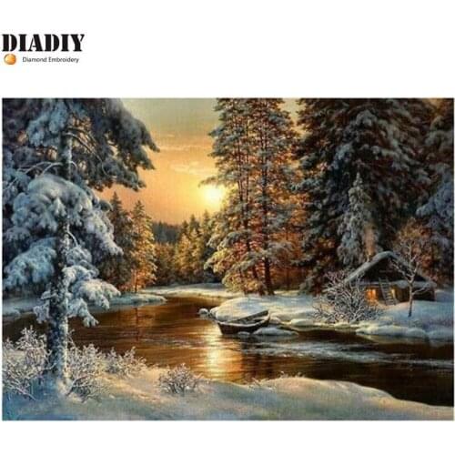 Full Square&round drill 5D DIY Diamond embroidery Sunset River Diamond Painting Cross Stitch Rhinestone Mosaic decor gift