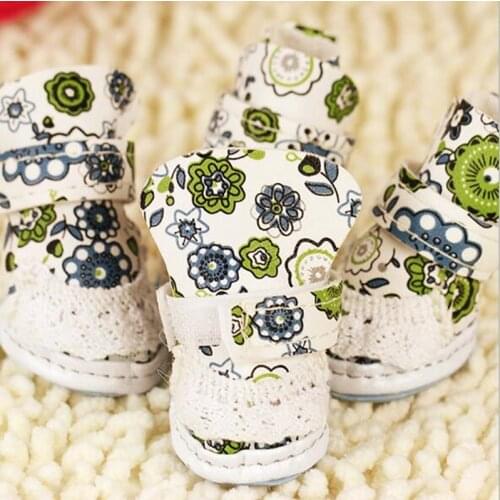 Pet Puppy Winter Dogs Shoes PU Waterproof flowers printing Warm Booties Boots Teddy Puppy for small dogs large 5 Sizes