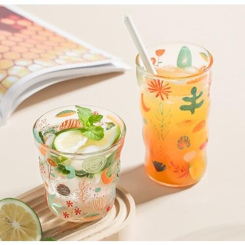 Ins Popular Creative Beer Cups For Milk Juicy Cloud Floral Printed 360ML 450ml Large Capacity Round Drinkware