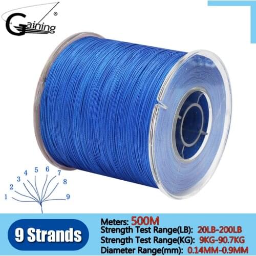 Braided Line 9 Strands Weaves Braided Fishing Line 500M Super Strong PE Line 20LB-200LB