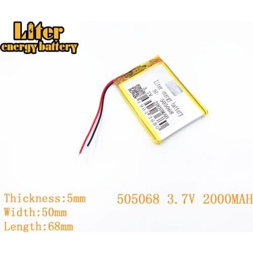 Liter energy battery 3.7V 2000mAh 505068 plug Lithium Polymer Rechargeable Battery For MP3 MP4 MP5 Lithium polymer battery