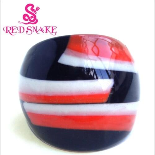 RED SNAKE Fashion Ring Handmade black with red and white color lump drawing Murano Glass Rings