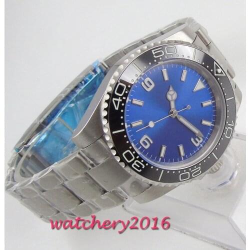 40mm Bliger Blue Sterile Dial Luminous ceramic Bezel Automatic Movement mens Wristwatch