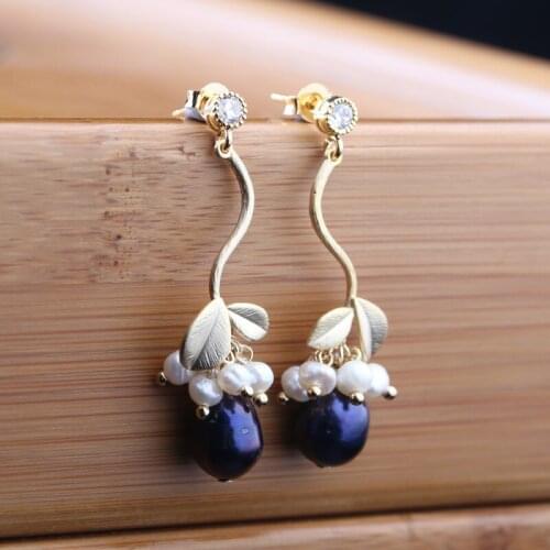 Designer hand made natural freshwater pearls, high-end fashion long earrings