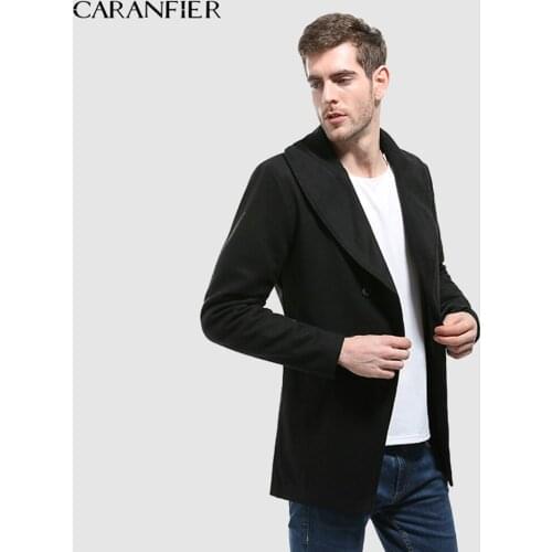 CARANFIER New Men Wool Jacket Winter Casual Solid Fashion Slim Business Overcoat Single Button Long Sections Gentlemen Jackets