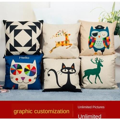 New cartoon linen pillow customized car cushion sofa pillow napkin pillow cover