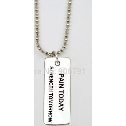 20pcs a lot sport PAIN TODAY STRENGTH TOMORROW charm Fitness Weightlifting Gym bead chain necklace