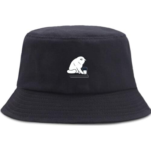 Funny Japan Anime Harajuku Cat Bucket Hat Sunscreen Men Panama Cap Women Bucket Hats Cotton Outdoor Fishing Fisherman Caps