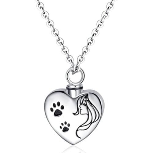 Pet Remembrance Necklace Dog Footprint Charm Paw Print Memorial Urn Jewelry For Cremation Ashes