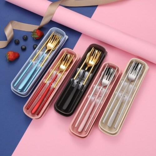 Portable Travel Tableware Set Stainless Steel Dinnerware With Box Kitchen Fork Spoon Dinner Set For Kid School Cutlery