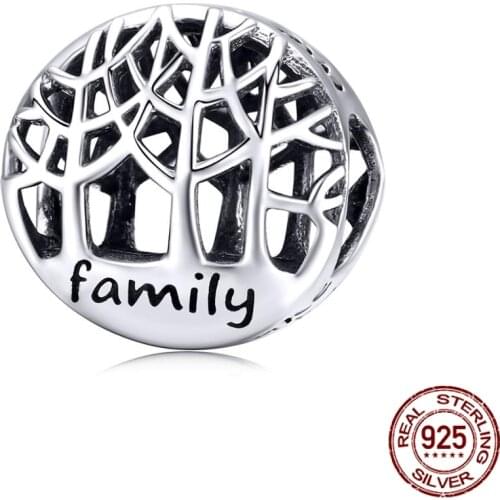 Luxury Family Tree Round Beads 925 Sterling Silver fit Women bangle Original Charm Bracelet Necklace Jewelry DIY
