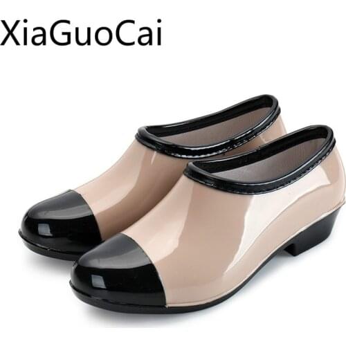 Low Top Brand Women Raining Boots Waterproof Round Toe Female Rain Boots Work Rubber Spring Ankle Boots