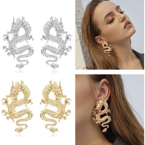Punk Rock Gold Silver Firery Dragon Stud Earrings Thrones Costume Animal Dragon Stud Earrings Jewelry