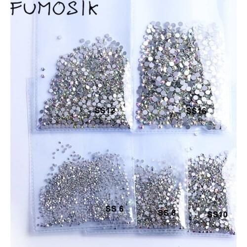 Rhinestone for nail art crystal AB clear SS3-SS40(1.3mm-8.4mm) Non Hotfix flatback Rhinestones for Nails 3D nail art gems