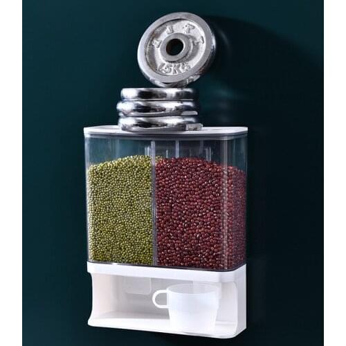 Dry Food Dispenser 2 Grids Wall Mount Cereal Container Kitchen Storage Machine 3L Large Capacity Sealed Storage Tank