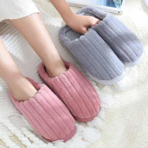 Slippers Mens Women Shoes Couples Coral Fleece Warm Non-slip Floor Home Slippers Bedroom Shoes 36-45 Plus Size Shoes 2021 Winter