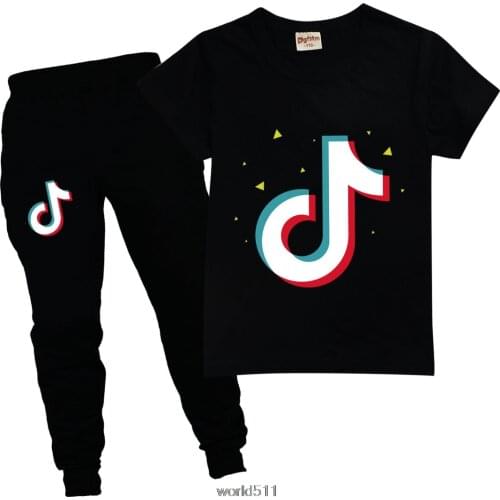 Tik Tok Baby Girls Clothes Sets For 2-16Y Summer Short Sleeve T Shirts Tops+ Pants Kids Boy Suits Teenagers Tracksuits