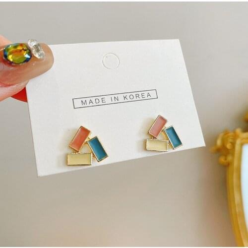 Triangle Geometry Splicing Contrast Stud Earring S925 Needle Trendy Cute Fashoin Korea Simple Elegant Jewelry