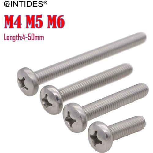 QINTIDES M4 M5 Screw Length 5 -100 Cross Recessed Pan Head Screws 304/316 Stainless Steel Round Head Screw Phillips Screw