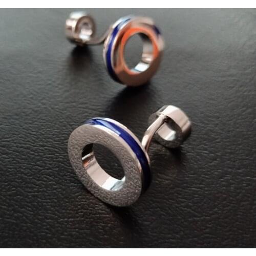 High quality blue Cufflinks new fashion jewelry laser metal Cufflinks mens business shirt suit badge pin gift