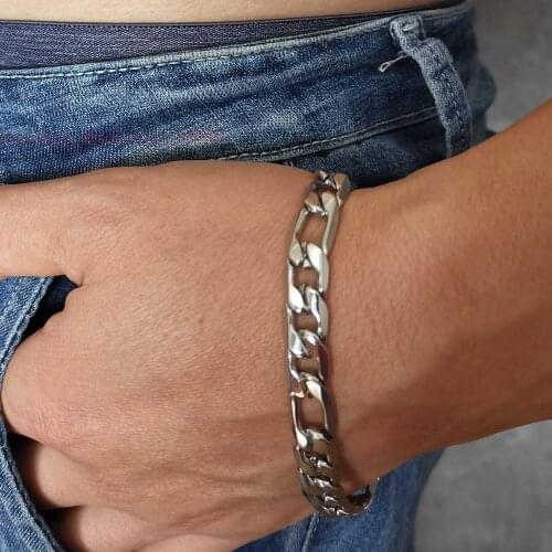 GNAYY jewelry stainless steel NK Chain Figaro Link chain bracelet bangle 9mm 8.5