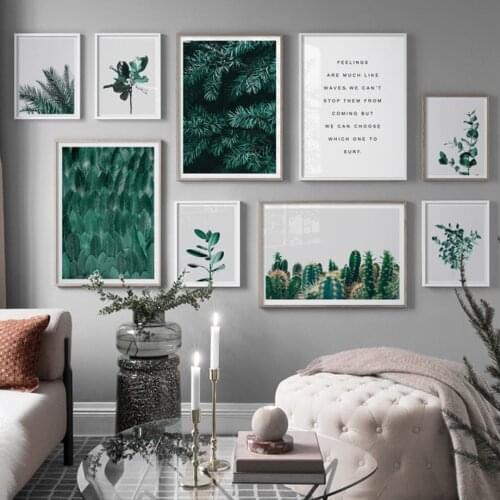 Green Plant Cactus Palm leaves Quotes Wall Art Canvas Painting Nordic Posters And Print Wall Pictures For Living Room Home Decor