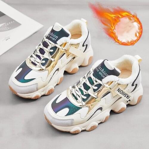 Winter Warming Women Sneakers With Fur Flats Shoes Woman Sneakers Luxury Brand Shoes Women Microfiber Luxury Womens Shoes Ladies