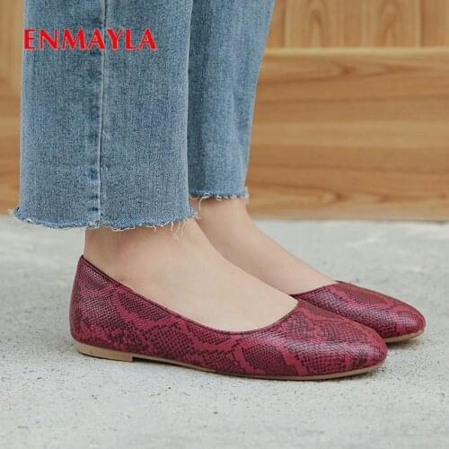 ENMAYLA 2020 Basic Square Heel Slip-On PU Serpentine Casual Round Toe Luxury Shoes Women Wedding Shoes Ladies Shoes Size 34-43