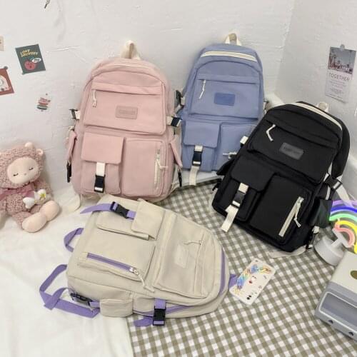 2021 Preppy Style Canvas Backpack Women Contrast Color Harajuku Backpacks Students School Bag Female Large Capacity Rucksack