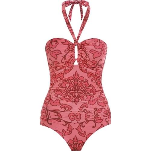 Summer Ladies Sexy Halter One-Piece Bikini Swimsuit Watermelon Red Pattern Swimsuit Ladies Sling Beach Bikini Swimming Fitness