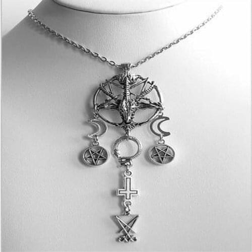 Goth Satanic Baphomet Lucifer Necklace Charm Fashion Retro Pentacle God Goat Headwear Men Women Lucky Gothic Jewelry Darkly Gift