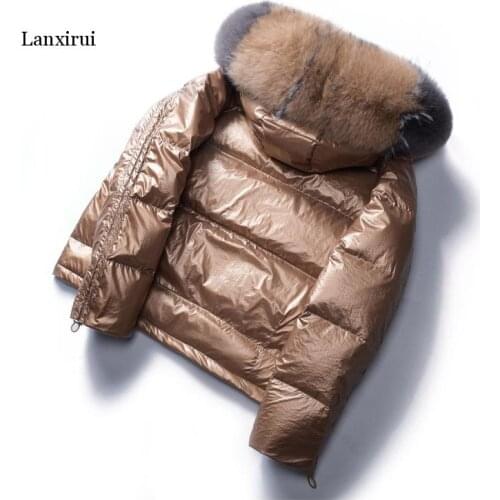 Women Winter White Duck Coat Two-sided Wear Warm Jackets New Females Trend Fur Collar Slim Silvery Short Outwear
