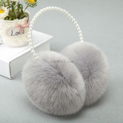 Women Girls Winter Fluffy Plush Earmuffs Imitation Pearl Beaded Headband Thicken Ear Warmer Princess Kids Party Styling Headwear