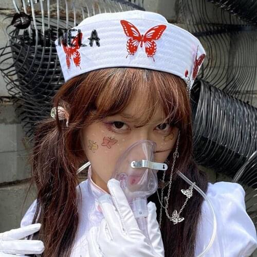 Harajuku Gothic Punk Hat Cool Metal 3D Butterfly JK Girl Sailor Cap Winter Beret Hats AFC916