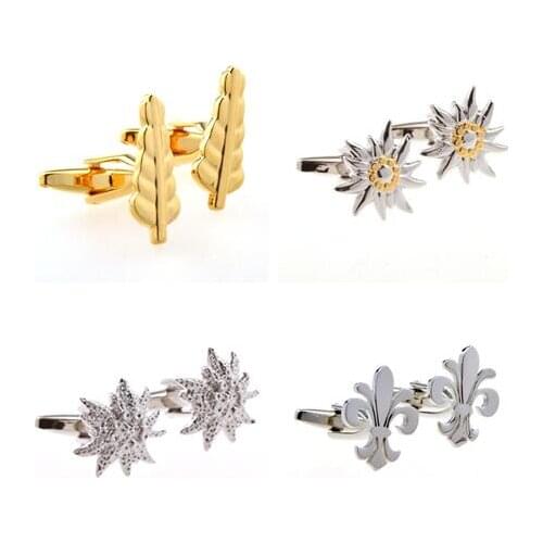 10pairs/lot Silver/Gold Sunflower/Blue Fleur De Lis Cufflinks Plant Tree Crusade Cuff Links Mens Fashion Jewelry Wholesale