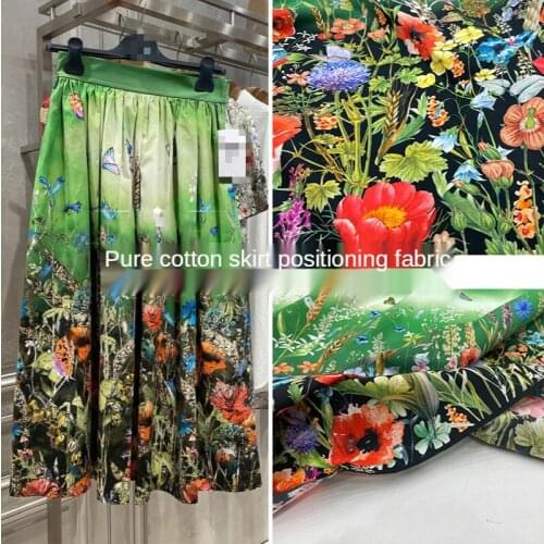2021 Digital Cotton Printed Fabric European and American Brand G Butterfly Flower Cluster Positioning Skirt Fabric