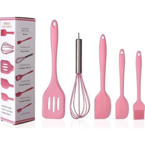 5 In 1 Pink Red Green Silicone Cooking Tool Sets Egg Beater Spatula Oil Brush Kitchen Tools Utensils Kitchenware with Box
