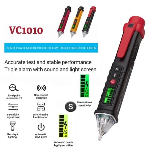 Aideepen VC1010 Digital AC/DC Voltage Detectors Smart Non-Contact Tester Pen Meter 12-1000V Current Electric Sensor Test Pencil