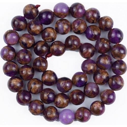 Natural Stone Beads Purple Gold Mixed Color Stone Round Loose Beads for Jewelry Making DIY Handmade Bracelet 4/6/8/10/12mm