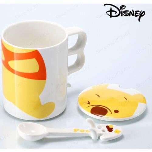 Disney Winnie the Pooh Cup Cartoon Ceramic Cup with Cover and Spoon Cute Milk Coffee Cup Childrens Cup With box Christmas Gift