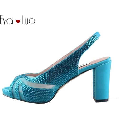 CHS1080 Custom Made Turquoise Blue Crystal Slingbacks high Heels Women Shoes Dress Sandals Bridal Wedding Shoes Prom Shoes