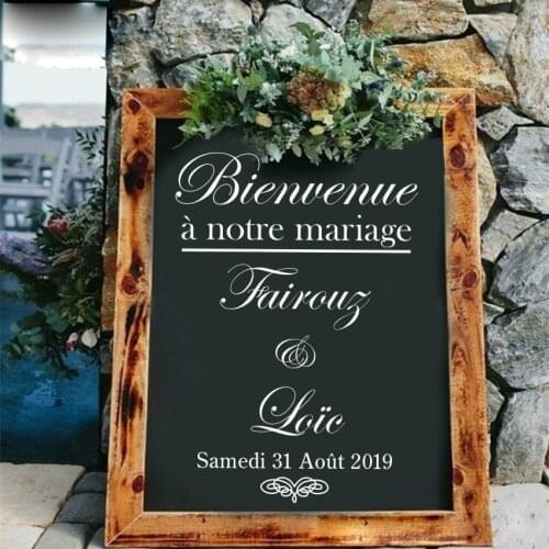French/Spanish Wedding Decal/Stickers Custom Mural Personalized Welcome Sign Decor Flourish Heart Bridal Shower Decoration N132