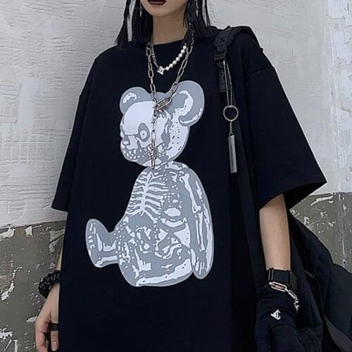 T shirt women Bear print horror gothic punk hip hop fun tops cartoon ulzzang Casual summer oversize dropshipping vintage clothes