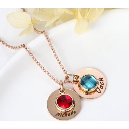Birthday Stone Custom Name Necklace Stainless Steel Gold Plated Shining Engraved Personalized Pendant Custom Jewelry Lover Gift
