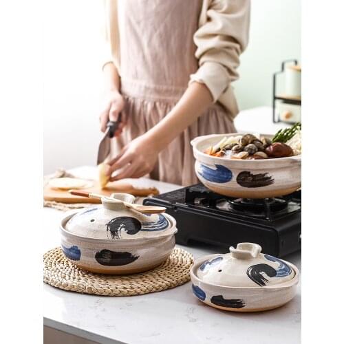 Japanese style casserole open fire clay porridge high temperature stew pot household soup rice stewpan earthenware cooking pan