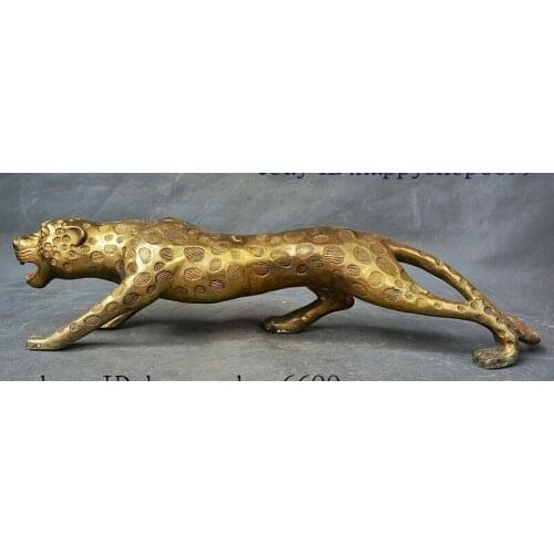 17 China Brass Copper Fengshui ferocious leopard Panther Animal Statue Sculpture