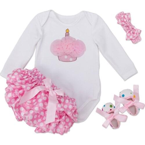 3Pcs Set Baby Girl Sets Infant Birthday Party Outfit White Bodysuits Polka Dot Pink Skirt Headband Bebes Newborn Tulle Vestidos