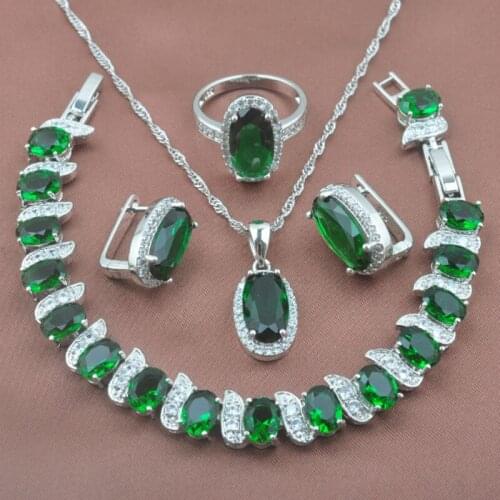 Crystal Jewelry Set Womens Summer Sets Green Zirconia Bracelet Necklace Pendant Earrings Ring Wedding Gifts YZ0169