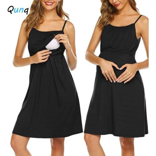 Qunq Summer Sling Sexy Maternity Dresses Cotton Casual Solid Color Nursing Dresses Breastfeeding Pregnancy Outfits 2020 New
