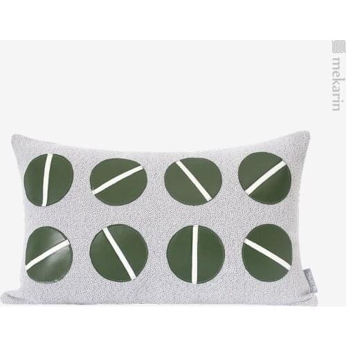 Model Room Modern Light Luxury Throw Pillow Green Leather Geometric Pattern Stitching Pillow Cover Sofa Bed Cushion Cover